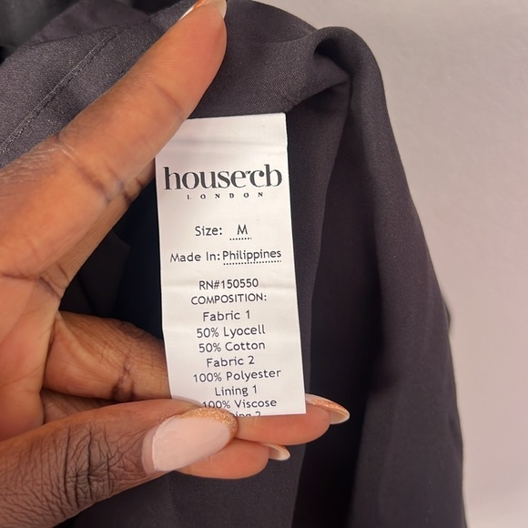 House of CB Silvana Black Puff Sleeves Midi Length SunDress Size Medium - Picture 9 of 14